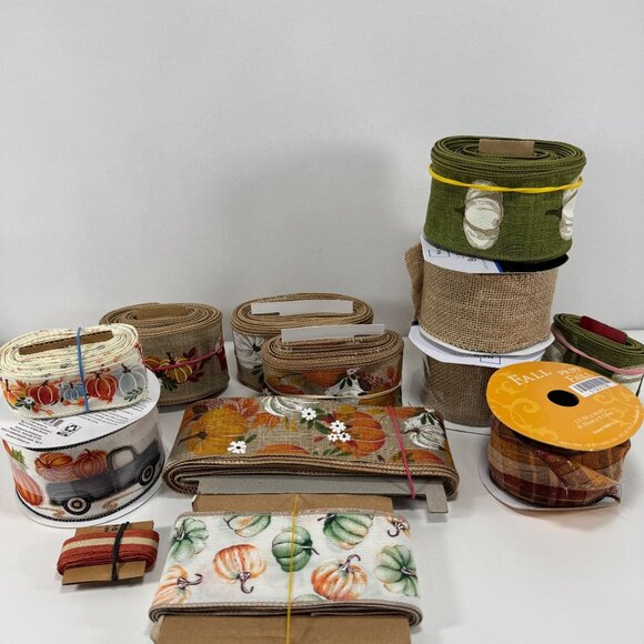 Lot Ribbon Fall Autumn Pumpkins Burlap Harvest - Picture 1 of 16
